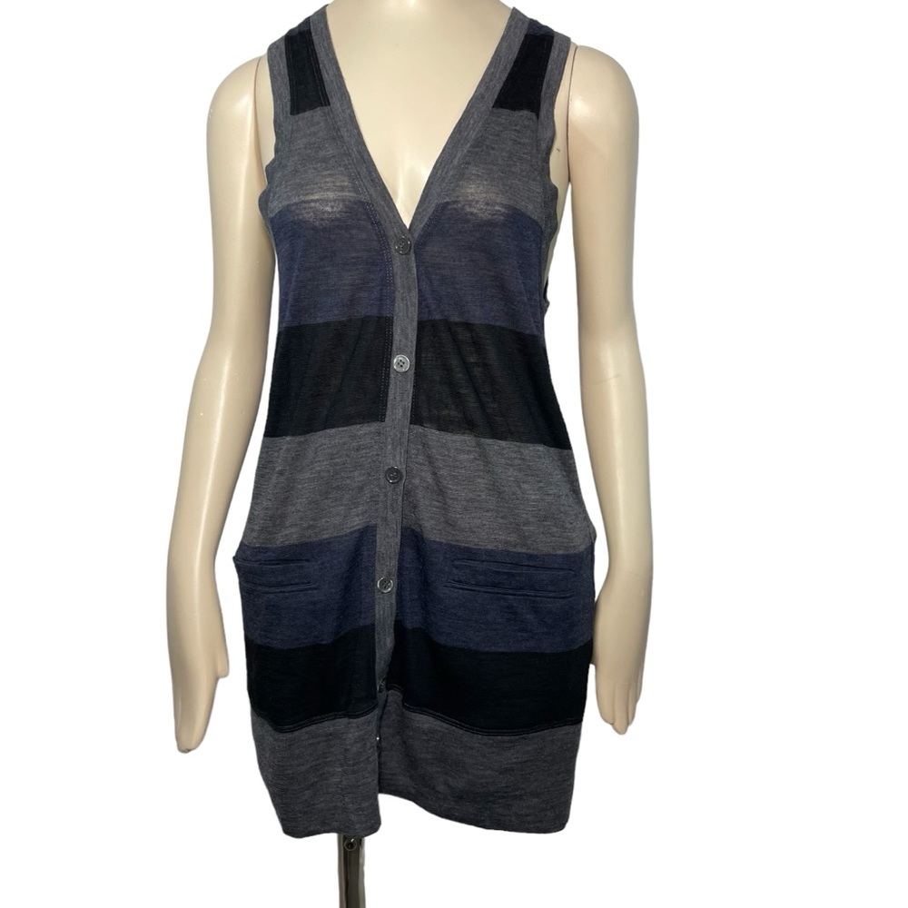 Theory sheer wool vest top striped sz medium